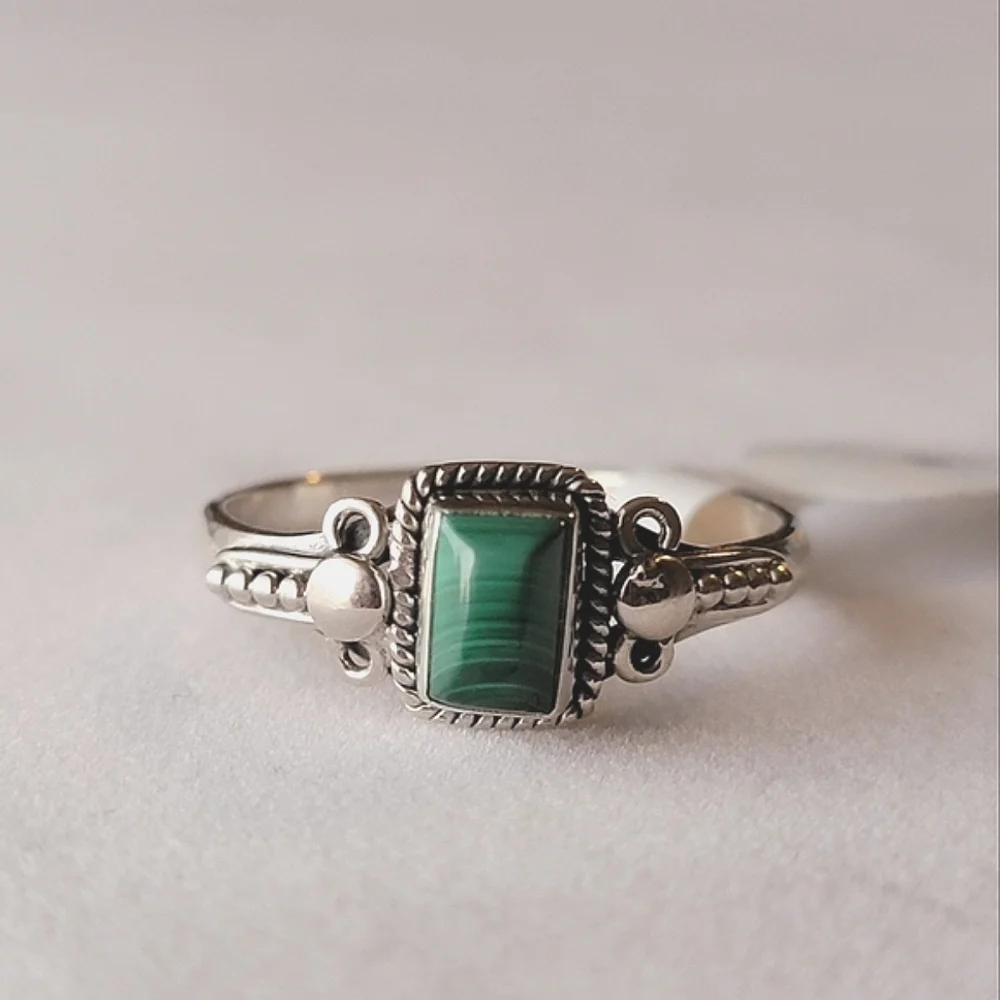 Malachite Sterling Silver Orion Ring Dainty Filigree Gemstone